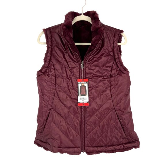 Nicole Miller Reversible Quilted Faux Fur Vest Wine Size Medium NWT - Picture 1 of 12